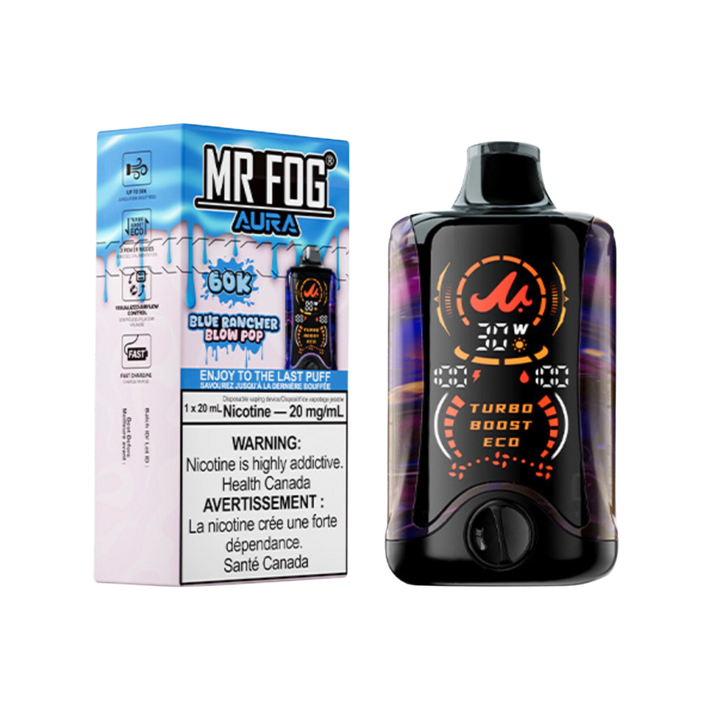 Mr Fog Aura Blue Rancher Blow Pop 60K Puffs Disposable Vape 1 Mr Fog Aura Blue Rancher Blow Pop