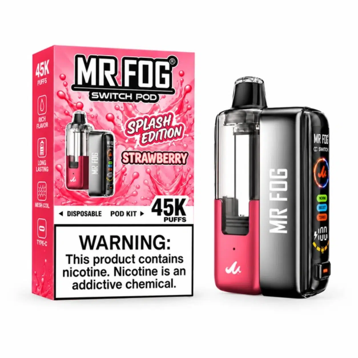 Strawberry Mr Fog Switch Pod Vape Kit (Splash Edition) - 45K Puffs 1 Strawberry Mr Fog Switch